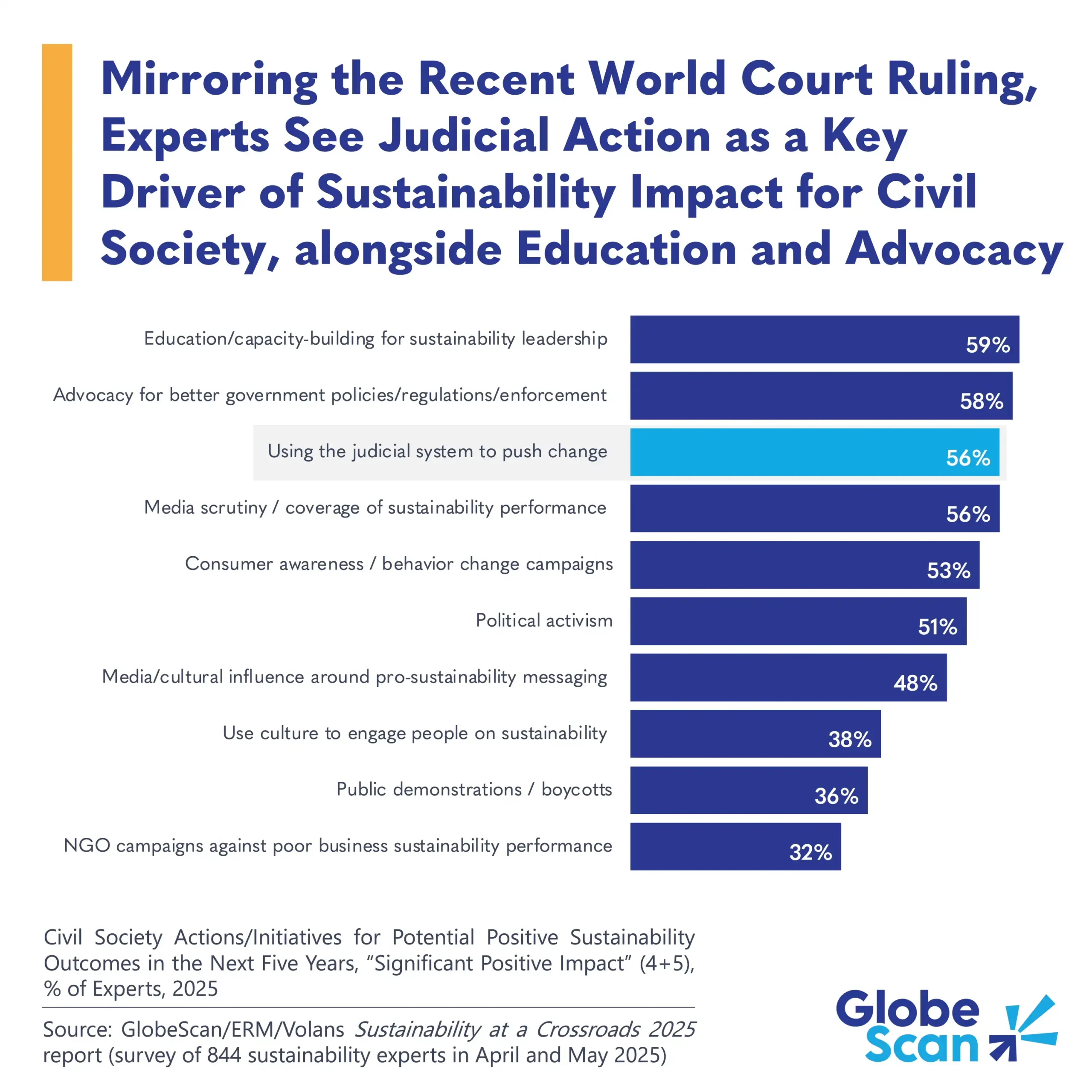 Mirroring the Recent World Court Ruling, Experts See Judicial Action as a Key Driver of Sustainability Impact for Civil Society, alongside Education and Advocacy